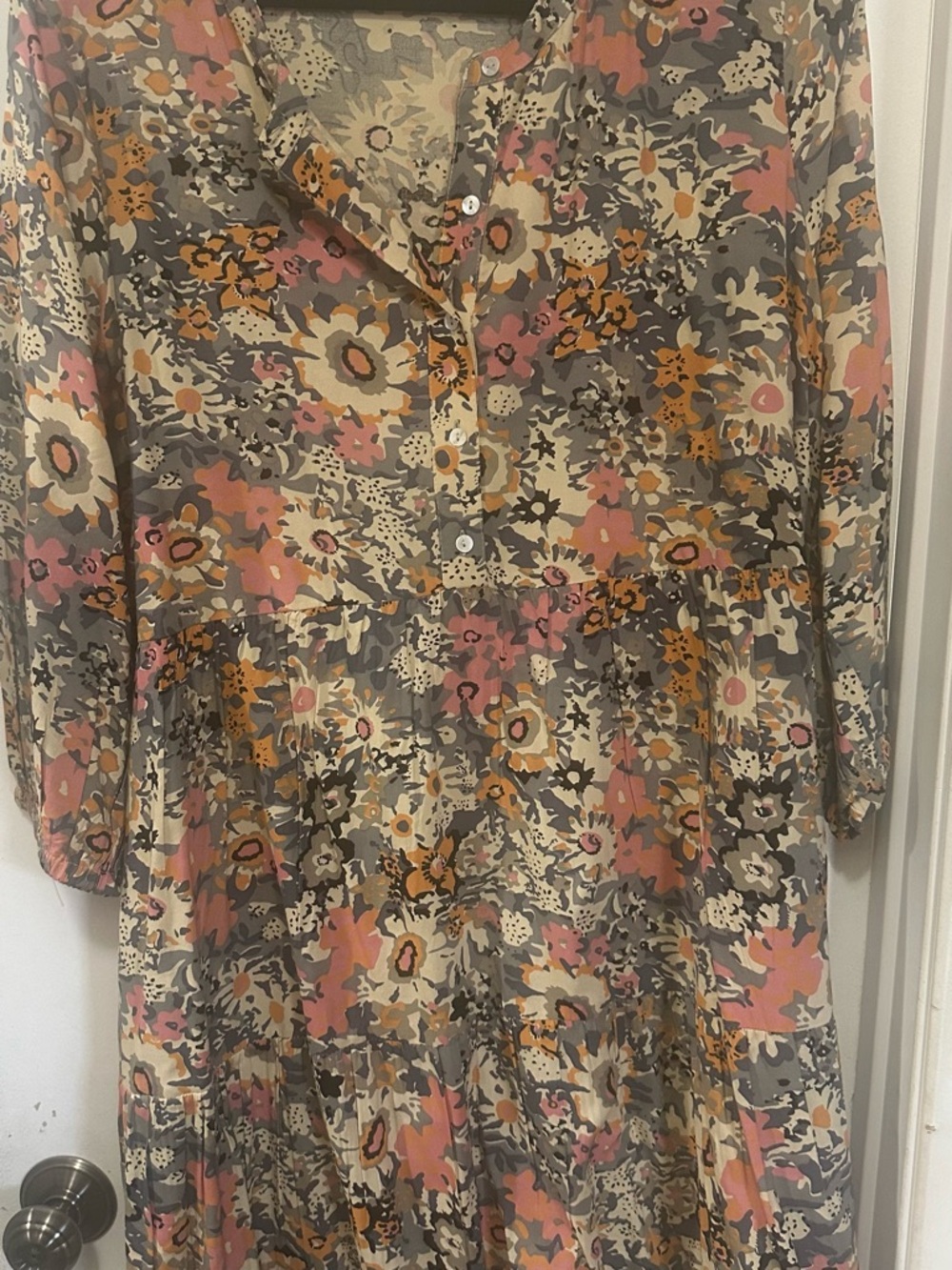 NATURAL LIFE “Anita” Tunic Dress Floral Print Top in Pink, Gray & Cream
